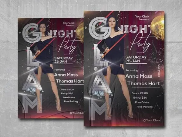Purplish Red Luxurious Nightclub Party Flyer Template 1