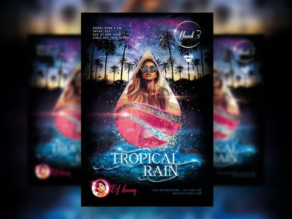 Rainy Tropical Party Poster Template 1
