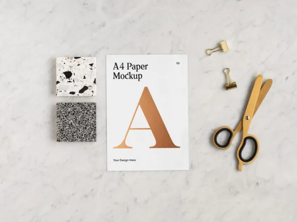 Realistic A4 Paper with Scissors Mockup 1