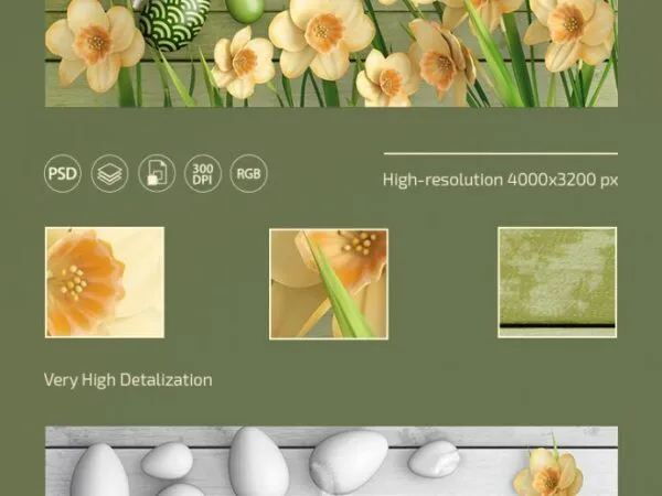 Realistic Easter Scene Mockup with a Wooden Background 1