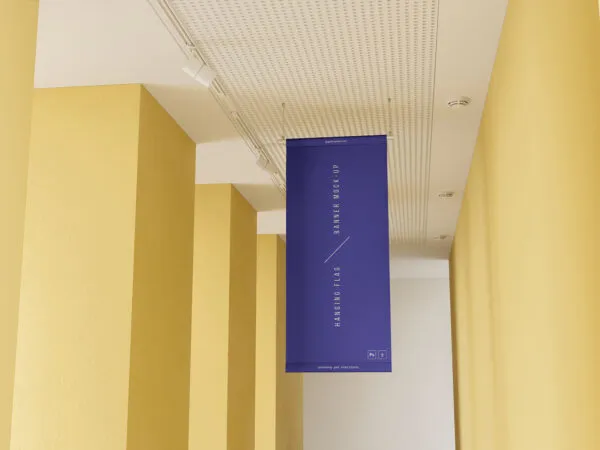 Realistic Hanging Flag Banner Mockup in a Room 1