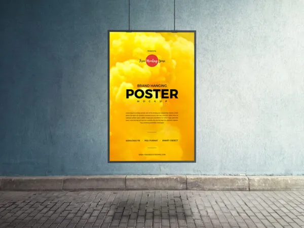 Realistic Hanging Poster with Interior View Mockup 1