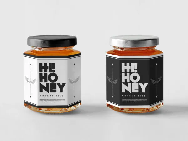 Realistic Hexagon Honey Jar Mockup 1