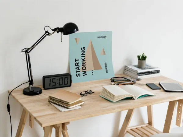 Realistic Mockup Featuring a Poster on a Desk 1
