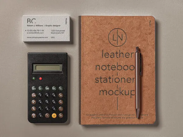 Realistic Notebook Leather Mockup Set 1