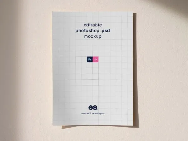 Realistic Paper Poster Mockup Attached Painted Wall 1