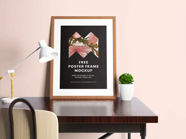 Realistic Poster Mockup Along with Vase and Lamp 1
