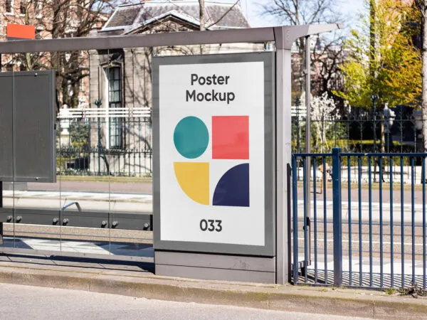 Realistic Poster Mockup at Bus Stop 1
