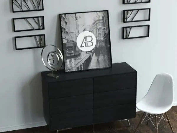 Realistic Poster on Drawer Mockup 1