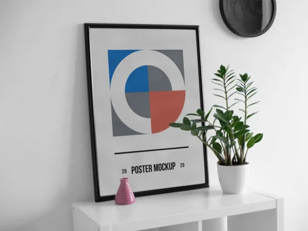 Realistic Poster on White Desk Mockup 1