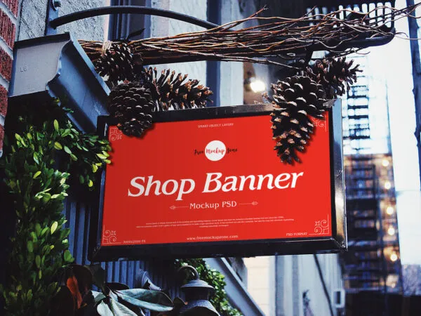 Realistic Shop Banner with Outdoors View Mockup 1