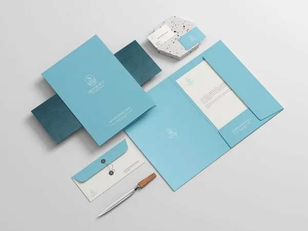 Realistic Stationery Mockup Featuring File Envelope Letterhead and Business Card 1
