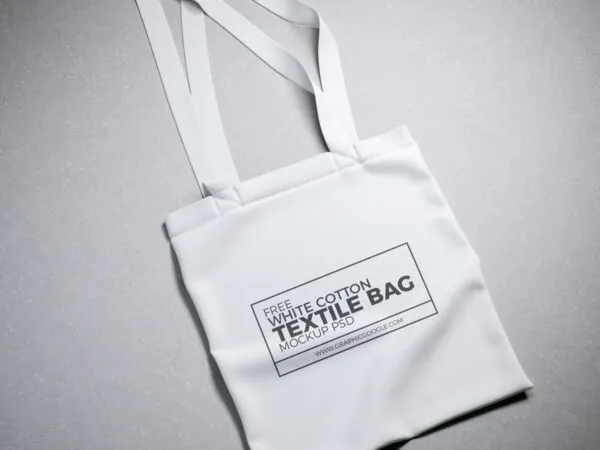 Realistic White Cotton Textile Shopping Bag Mockup 1