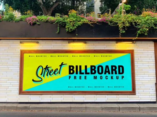 Rectangle Billboard Mounted to a Street Wall Mockup 1