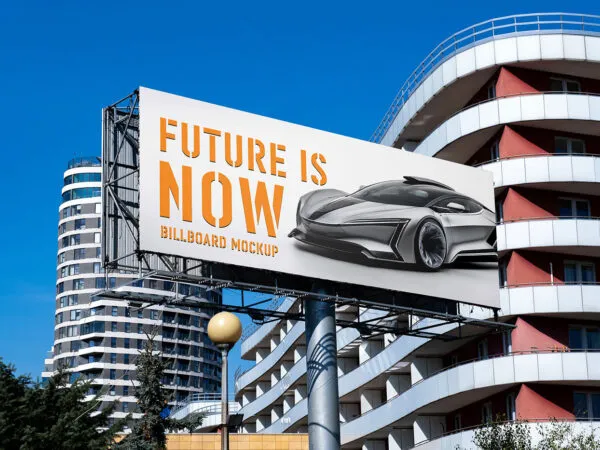 Rectangle Billboard in City Mockup 1