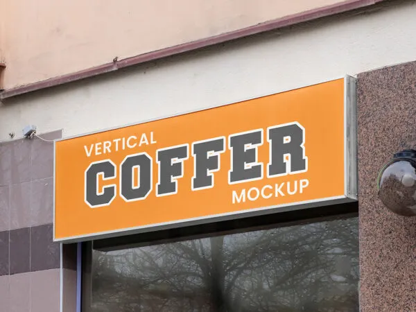 Rectangle Coffer Sign Mockup in Perspective Vision 1