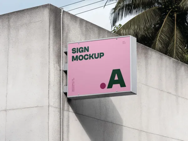Rectangle Sign on Concrete Wall Mockup 1