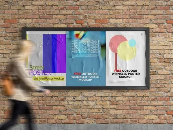 Rectangle Wrinkled Poster on the Wall Mockup 1
