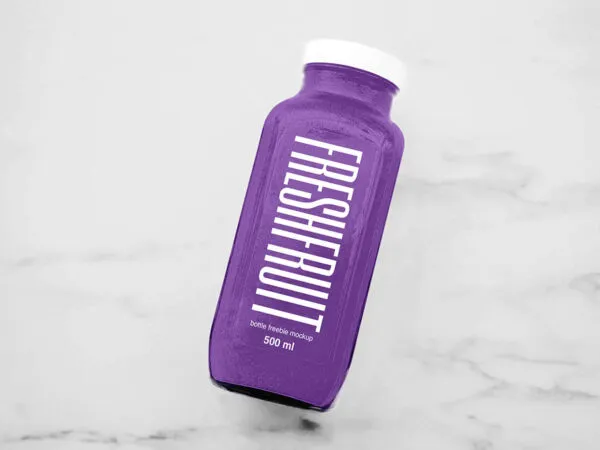 Rectangular shaped Glass Juice Bottle Mockup Top View 1