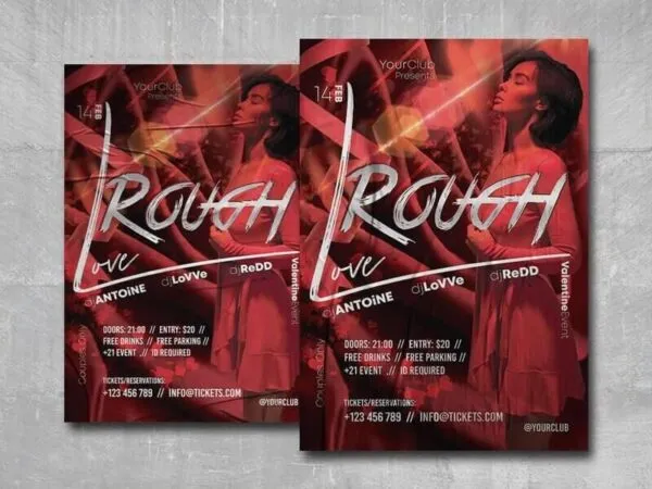 Red 3D Valentines Day Party Flyer Template 1