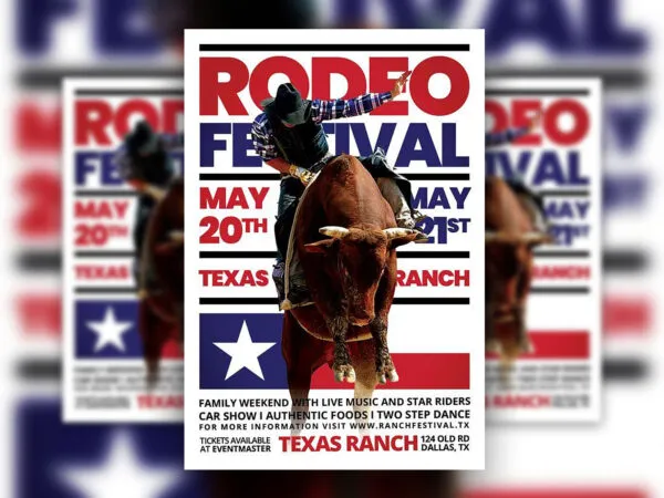 Red Blue White Rodeo Flyer Template 1