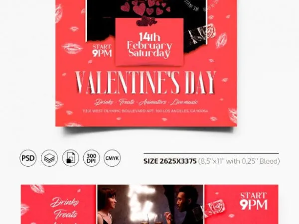 Red Border Romantic Valentines Day Event Flyer and Facebook Cover Templates 1