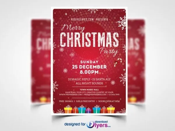 Red Christmas Party Flyer Template 1