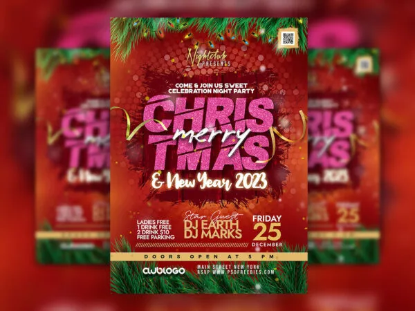 Red Christmas and New Year Party Invitation Flyer Template 1