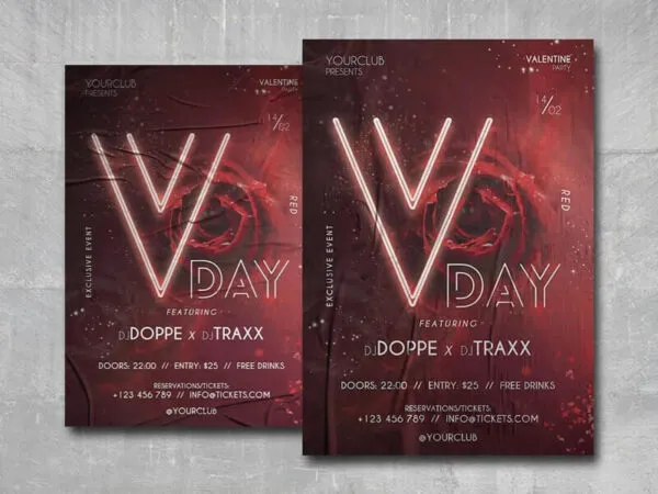 Red Classic Valentines Day Party Flyer Template 1