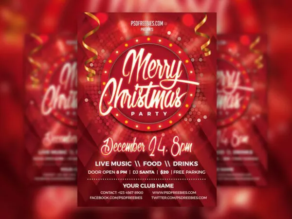 Red Color Circle Christmas Party Flyer Template 1