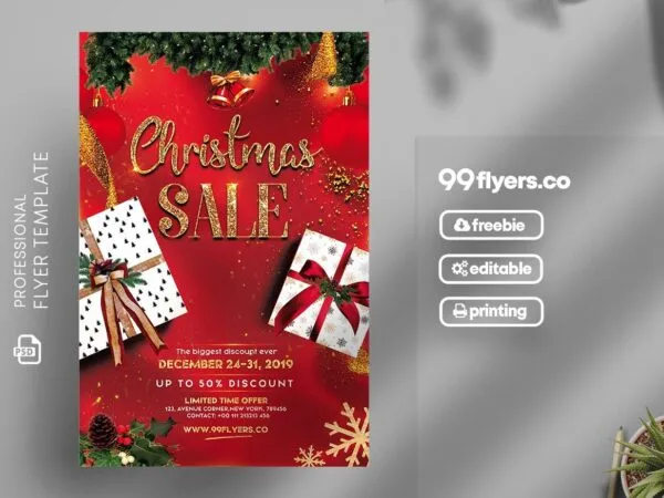 Red Festive Christmas Sale Flyer Template 1