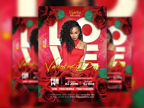 Red Floral Valentines Day Flyer Template 1