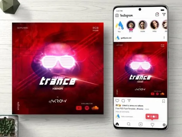 Red Futuristic CD Cover and Instagram Post Template 1
