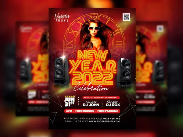 Red Futuristic Gorgeous New Year Party Flyer Template 1