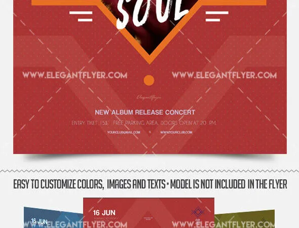 Red Geometric Modern Concert Flyer Along with Facebook Cover Templates 1
