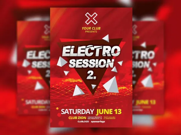 Red Geometric Night Party Flyer Template 1