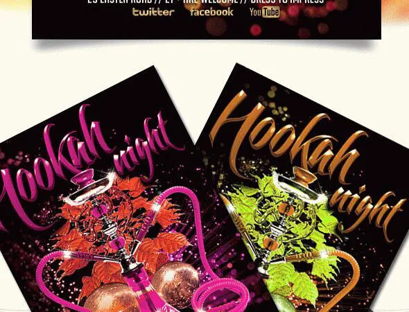 Red Golden Hookah Night Party Flyer Along with Facebook Cover Templates 1