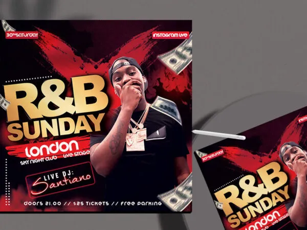 Red Grunge RB Music Event Flyer Template 1