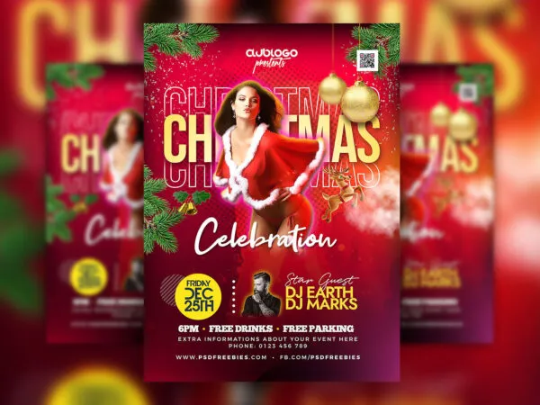 Red Merry Christmas Celebration Event Flyer Template 1