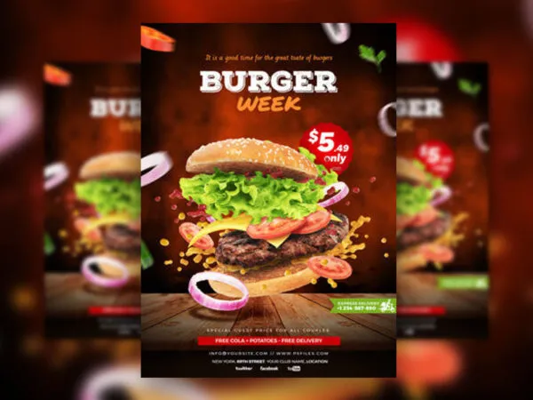 Red Modern 3D Burger House Flyer Template 1