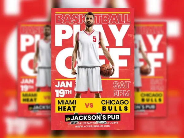 Red Modern Basketball Sporting Event Flyer Template 1