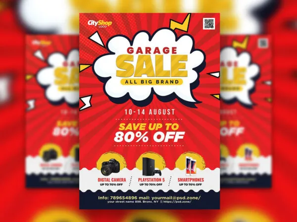 Red Modern Garage Sale Flyer Template 1