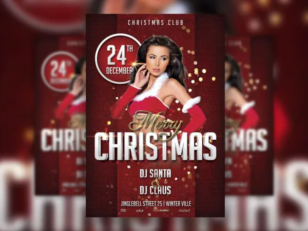 Red Modern Merry Christmas Party Flyer Template 1
