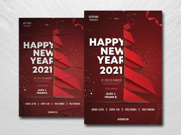 Red Modern New Years Party Flyer Template 1