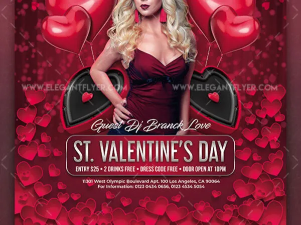 Red Modern Valentines Day Flyer Instagram Cover and Facebook Template 1