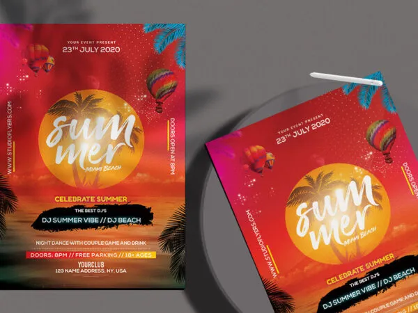 Red Orange Tropical Summer Party Flyer Template 1