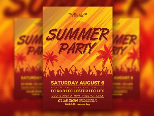 Red Orange Yellow Tropical Beach Party Flyer Template 1