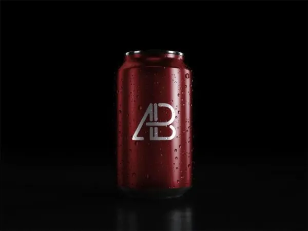 Red Sweaty Soda Can on Dark Background Mockup 1