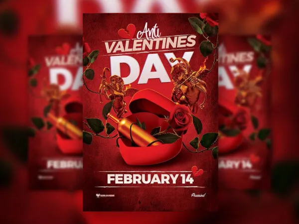 Red Vintage Valentines Day Party Flyer Template 1