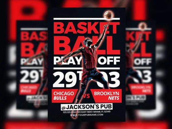 Red and Black Basketball Playoffs Flyer Template 1